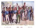 اللباس الموحد للجيش اليوناني خلال الفترة الأولى من عهد الملك أوتو (1832-1862).