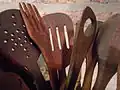Wooden spoons and other utensils for frying.