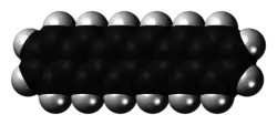 Space-filling-stick model of the hexacene molecule