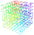3-D Hilbert curve with color showing progression