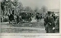 Mounted Imperial Guards wearing the dark blue dress uniform at Emperor Hirohito's wedding in 1924