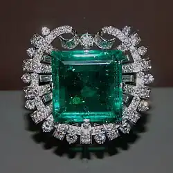 The Hooker Emerald Brooch, containing a 75-carat square-cut emerald, also in the U.S. National Museum of Natural History.