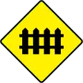 Ireland level crossing with gates sign.