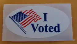 An "I voted" sticker given to Boston voters in 2016.