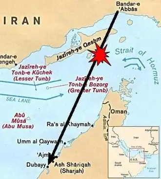 موقع الحادث في مضيق هرمز