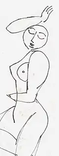 امرأة مستلقية، لجواد سليم، قلم رصاص على ورق، 15x6 سم.