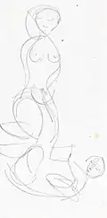 أم وطفل، لجواد سليم، قلم رصاص على ورق، 9x10 سم.