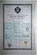 جواز سفر الإمبراطورية النمساوية المجرية صادر في بوهيميا عام 1871.