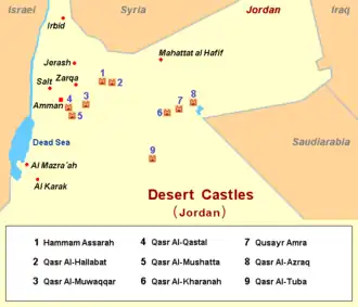 موقع القصور العربية في القرن السابع والثامن م
