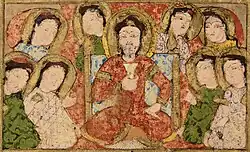 تفصيل من بلاط ملكي في كتاب الدرياق، يُظهر الحاكم مرتديًا لباسًا تركيًا وشربوش، الصورة 24
