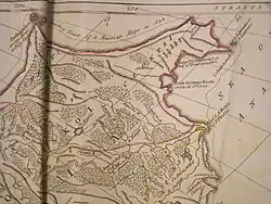 خريطة قديمة تعود للعام 1773 لمنطقة "جكتكة" Chukotka تُبين مسار بعثة دزهنيوف الاستكشافية للعام 1648.
