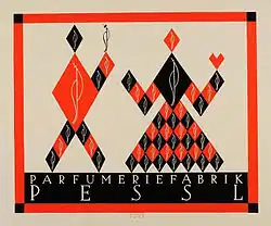 ملصق لشركة العطور الفيينيه Pessl (1923).