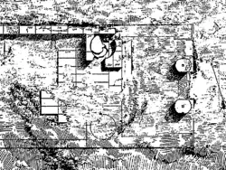 Plan of ground floor of Temple A at سيلينوس (c. 480 BC). The remains of the two spiral stairs between the pronao and the cella are the oldest known to date.
