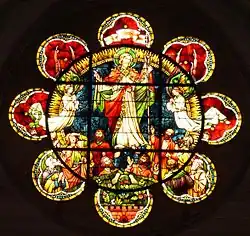 ألمانيا ، نافذة المذبح في كنيسة Himmelfahrtskirche ، درسدن.