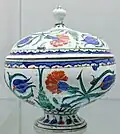 Lidded bowl decorated with cypresses, tulips and carnations, c. 1560–1580