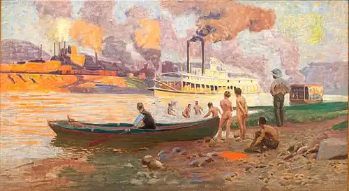 باخرة على نهر أوهايو، 1896، زيت على قماش، توماس بولوك أنشوتز