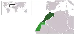 الصحراء الغربية (أخضر فاتح) والمغرب (أخضر غامق)