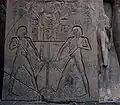low relief within a sunk outline, linear sunk relief in the هيرغليفيةs, and high relief (right), from Luxor