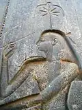 سشات منقوشة على الجزء الخلفي من عرش تمثال جالس لرعمسيس الثاني في معبد آمون في الأقصر. ويرجع من حوالي 1250 ق.م.