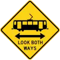 Caltrans light rail crossing sign.