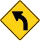 U.S. and Canada sharp curve ahead sign.