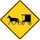 Ohio horse-drawn vehicle ahead warning sign.