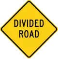 U.S. divided road ahead sign.