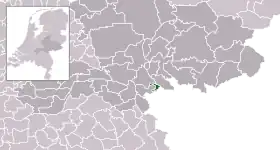 Highlighted position of Millingen aan de Rijn in a municipal map of Gelderland