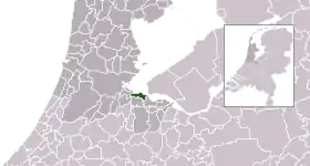 Highlighted position of Muiden in a municipal map of North Holland