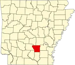 Map of Arkansas highlighting Cleveland County