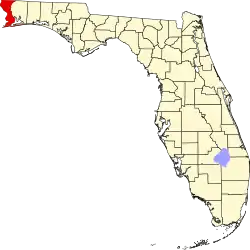 Map of Florida highlighting Escambia County