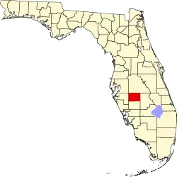 Map of Florida highlighting Hardee County