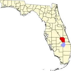 Map of Florida highlighting Okeechobee County