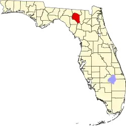 Map of Florida highlighting Suwannee County