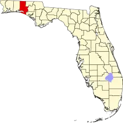 Map of Florida highlighting Walton County