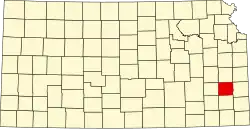 Map of Kansas highlighting Allen County