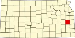 Map of Kansas highlighting Anderson County