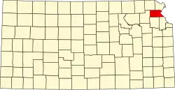 Map of Kansas highlighting Atchison County