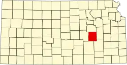 Map of Kansas highlighting Chase County