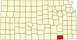 Map of Kansas highlighting Chautauqua County
