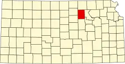 Map of Kansas highlighting Clay County