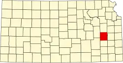 Map of Kansas highlighting Coffey County