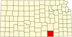 Map of Kansas highlighting Cowley County