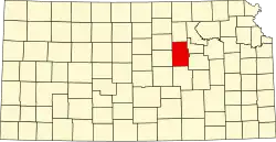 Map of Kansas highlighting Dickinson County