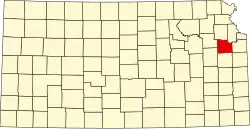 Map of Kansas highlighting Douglas County