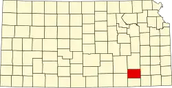 Map of Kansas highlighting Elk County