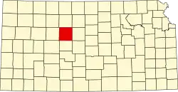 Map of Kansas highlighting Ellis County