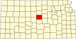 Map of Kansas highlighting Ellsworth County