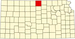 Map of Kansas highlighting Jewell County