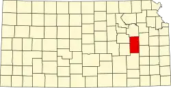 Map of Kansas highlighting Lyon County